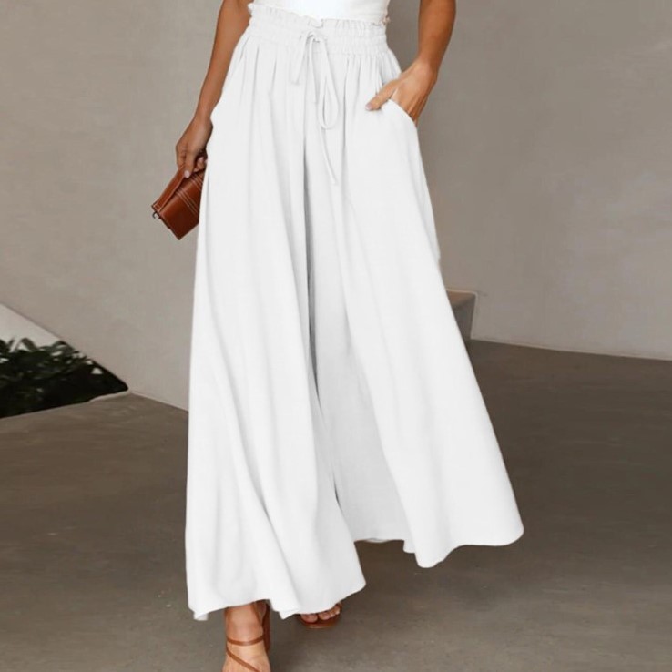 Women's Clothing Summer Wide Leg Trousers For Women High Waist Elastic Waistband Long Skirt Pants Design For Formal & Casual For Women_ecoleips.com