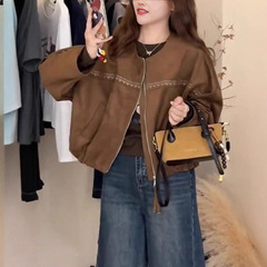 美式复古麂皮绒外套女秋季新款宽松小个子高级感短款夹克上衣潮