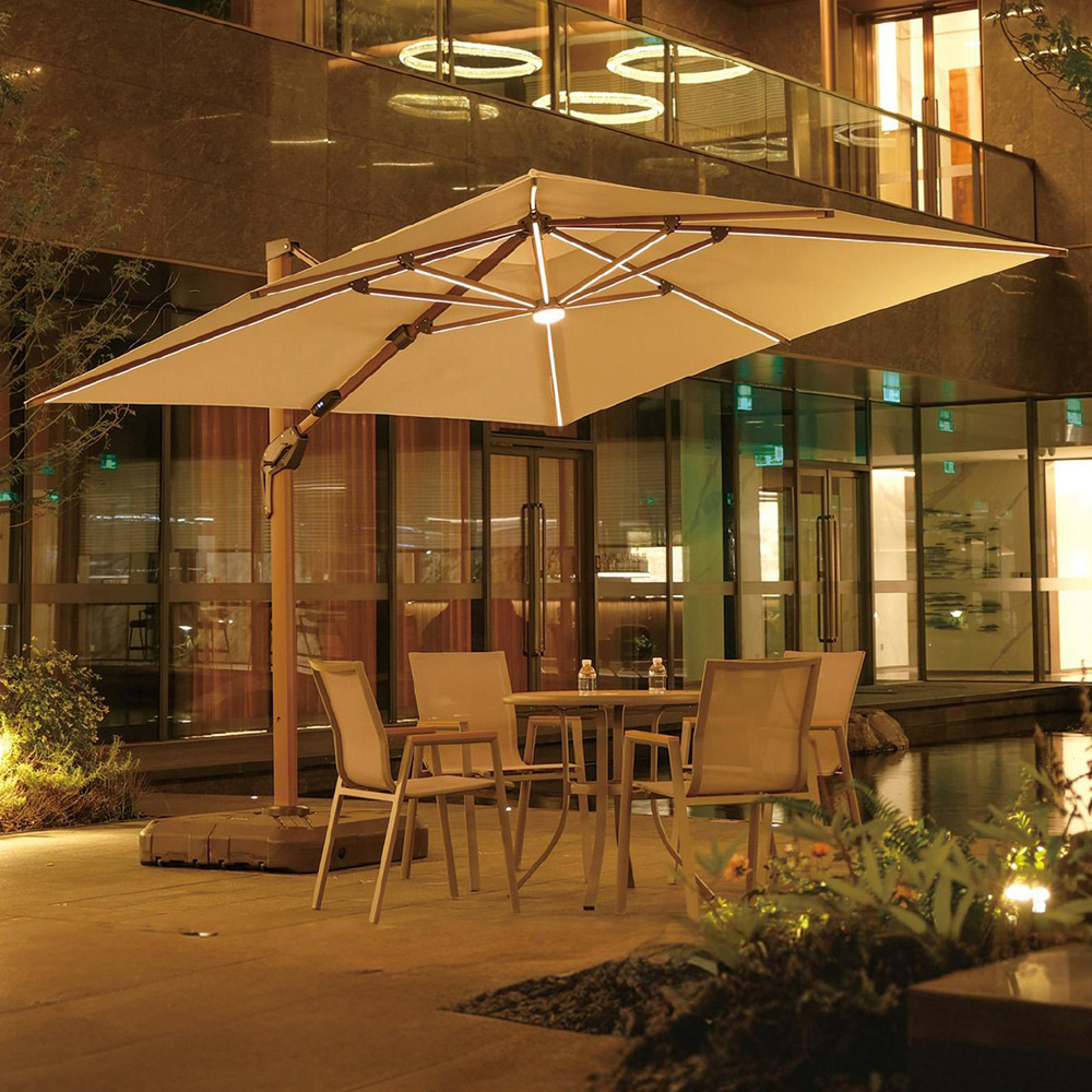Paraguas solares al aire libre con lámpara Paraguas romanas Jardín Patio Villa Paraguas cuadradas Paraguas al aire libre Paraguas