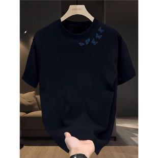 2025 Summer New Heavy Cotton Short-sleeved T-shirt Men's Loose Trendy Fat Handsome Half-sleeved Top Men's Wear