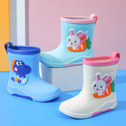 Children's cartoon rain boots plus velvet detachable rain boots for boys and girls, primary school students, middle-aged children, waterproof rain boots, medium tube water shoes