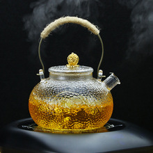 厂家批发锤纹日式铜把提梁壶耐热高棚硅玻璃煮茶壶电陶炉烧水壶
