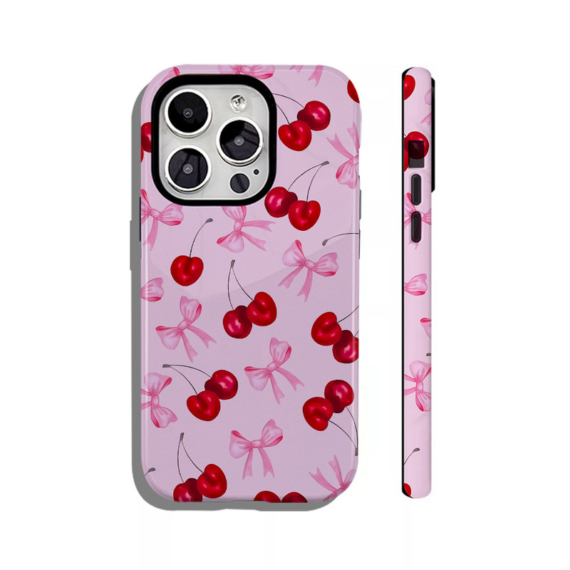 Cross-Border Amazon Hot-Selling Pink Cherry Bow Film Magnetic Suction Two-In-One All-Inclusive Fine Hole Suitable for Apple 15