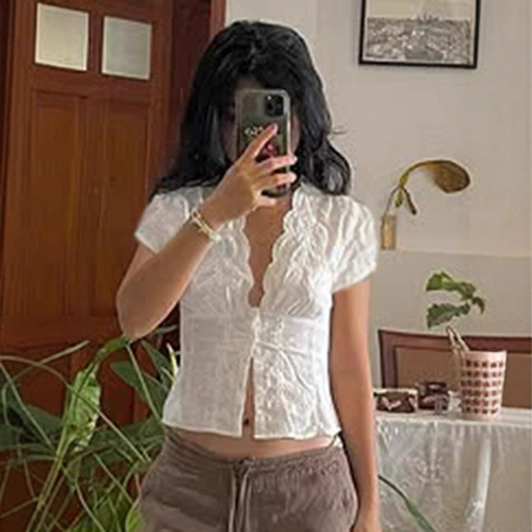 Уникальный дизайн жаккардовой блузки с завышенной талией, французский стиль чистого желания, весенний элемент для девочек, кардиган с пышными рукавами, топ