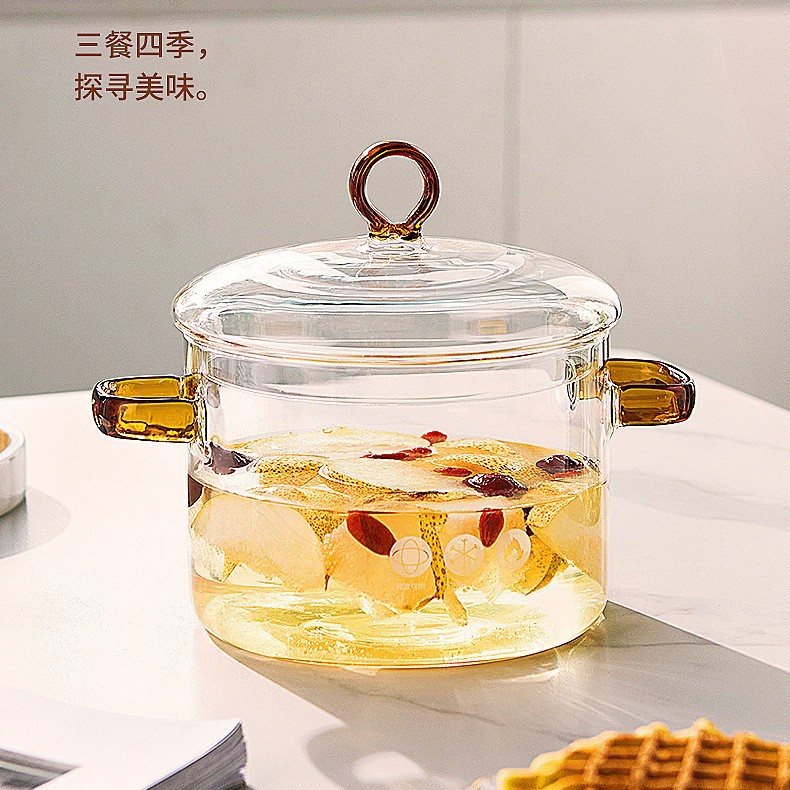 Doble mango amarillo anillo de elevación olla de vidrio 1,5