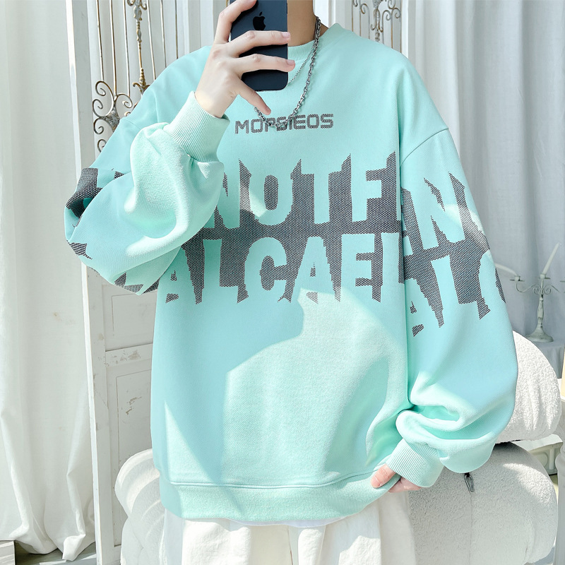 Heavyweight Crew Neck Long Sleeve T-Shirt For Men, Spring And Autumn Trendy Loose Fit Youth High School Student_voghion.com
