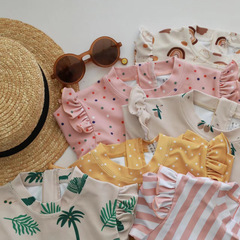 Girls floral small fresh long-sleeved quick-drying children's one-piece swimsuit baby ins style cartoon sunscreen hot spring swimsuit