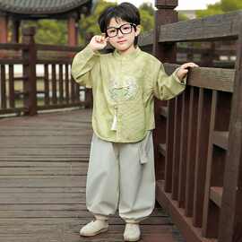 儿童汉服男童春秋古风棉麻衣服宝宝秋季男孩新中式国风唐装两件套