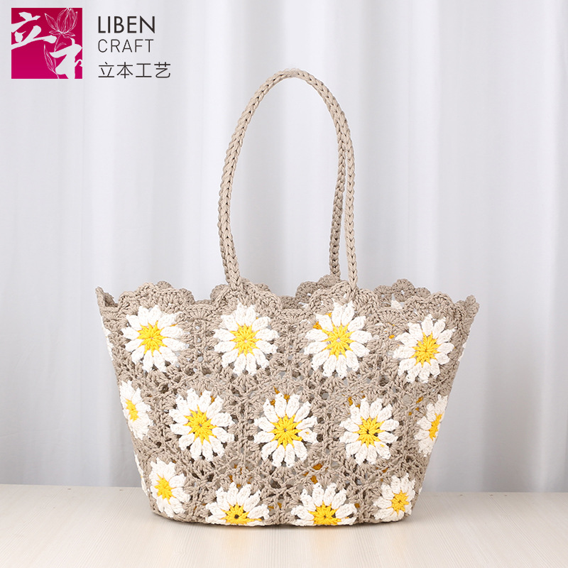 Women's Shoulder Crochet Bag Cotton Handmade Hollow Pattern Woven Bag Handbag Woven Bag Knitted Bag Beach Bag