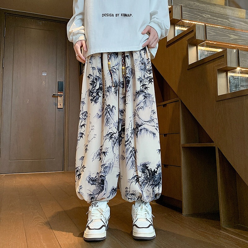 National Style Ethnic Tie-Dye Ice Silk Pants for Men, Summer Thin Casual Long Pants, Loose Drapey Jogger Harem Pants National Style Ethnic Tie-Dye Ice Silk Pants for Men, Summer Thin Casual Long Pants, Loose Drapey Jogger Harem Pants