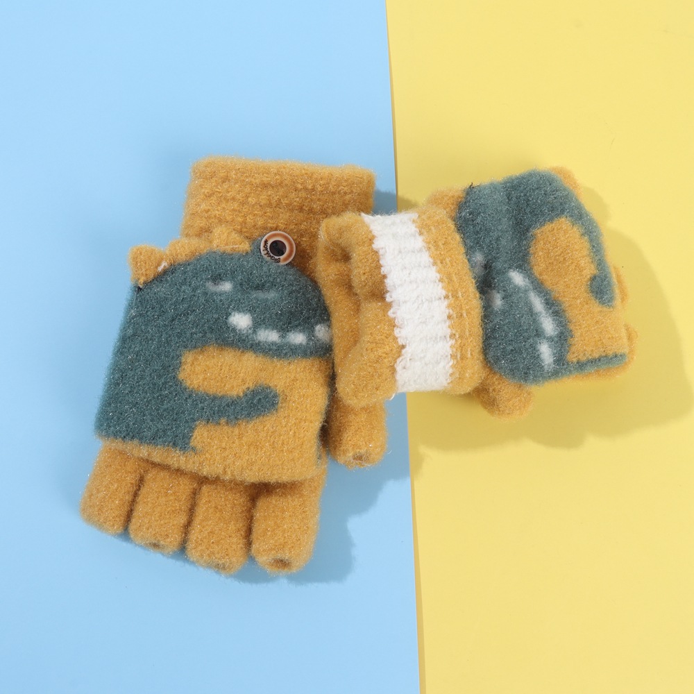 50g Weight Dinosaur Pattern Men'S Gender Cartoon Style Style Grey, Beige, Green, Blue, Yellow Color One Size Size Autumn And Winter Thickened Warm Knitted Children's Clamshell Gloves 7