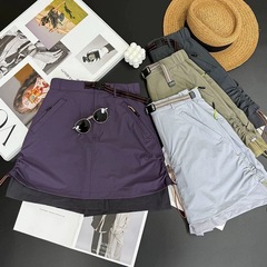 夏の新しい軽量アウトドアキャンプ巾着ショーツ無地 A ラインショートスカートルーズフェイクツーピースパンツスカート女性のための