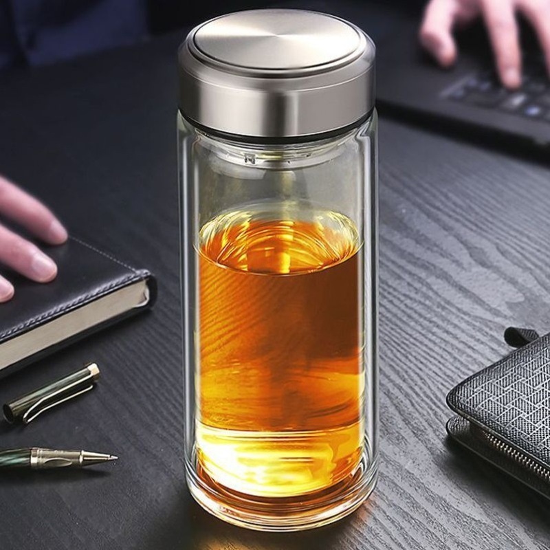 摔不烂钢化玻璃杯耐摔高温硼硅双层玻璃杯保护套男士茶杯量大优惠|undefined