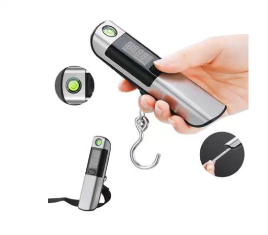 50kg Stainless Steel Portable Electronic Scale Tape Measure Handheld Household Luggage Weight Aircraft Scale Suitcase Parcel Delivery Fishing