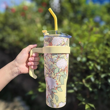 一件代发40oz手柄汽车杯不锈钢大容量真空保温吸管杯车载冰霸杯子