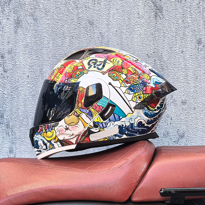Orz casco de carcasa pequeña casco de cara a cara casco de motocicleta locomotora de doble lente hombres y mujeres de cuatro estaciones casco de crucero grande