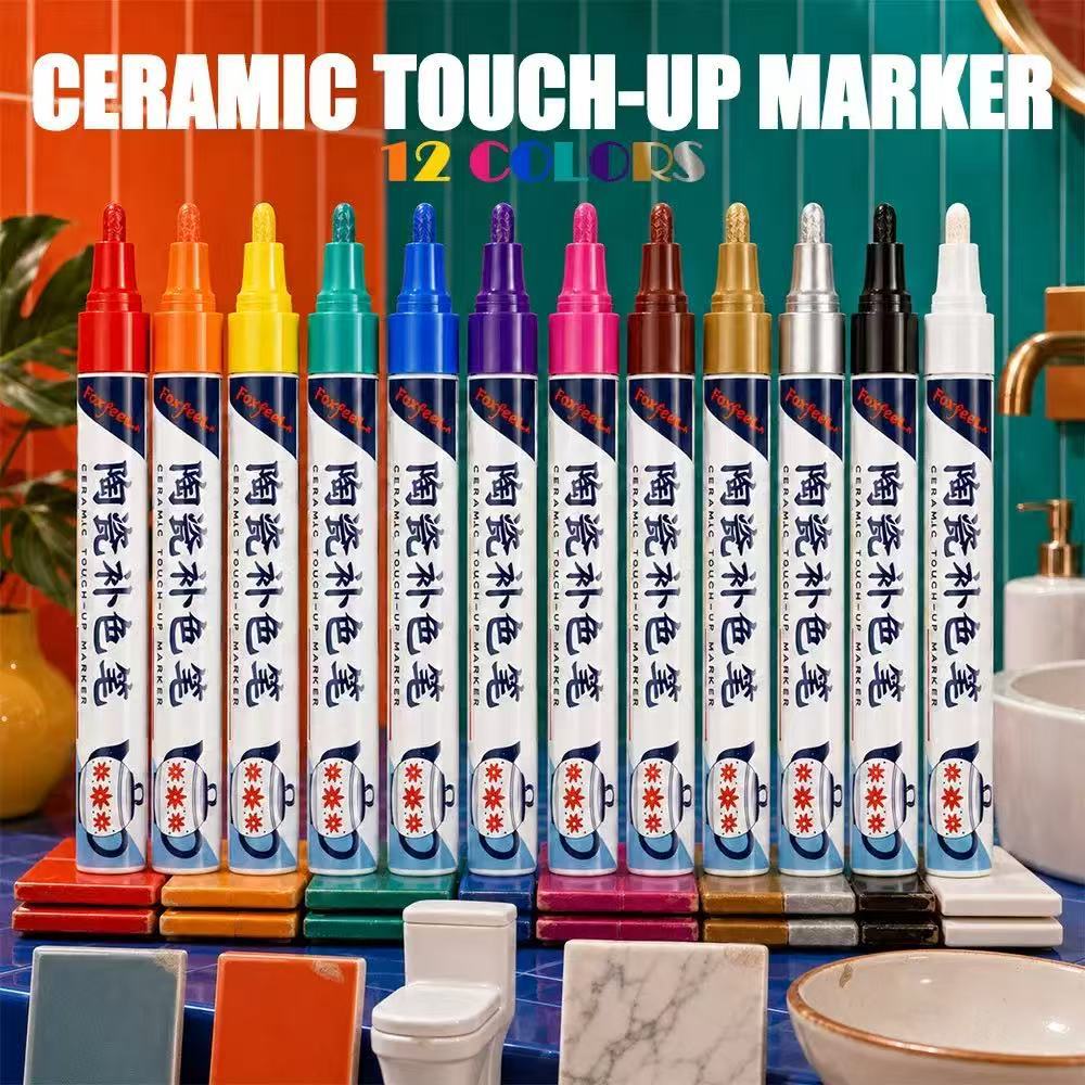 2.5mm ceramic touch-up pen, 12 colors available, waterproof, specialized marker for repairing scratches on tiles, toilets, and bathtubs