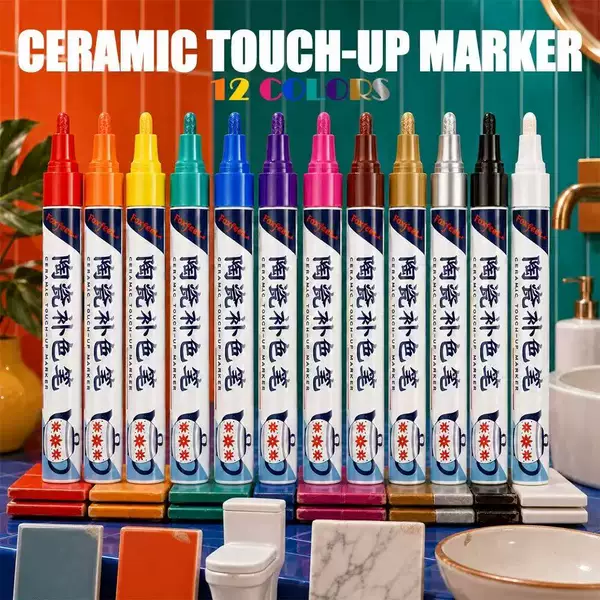 2.5mm ceramic touch-up pen, 12 colors available, waterproof, specialized marker for repairing scratches on tiles, toilets, and bathtubs