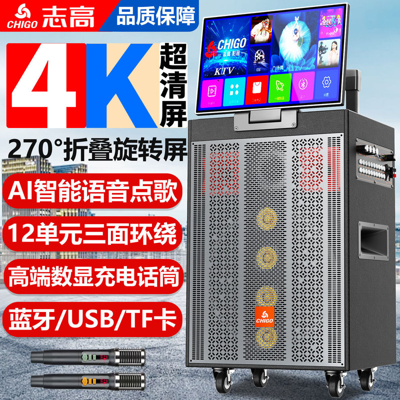 Zhigao Square Dance Speaker with Display Screen, High-Power Bass, Outdoor Karaoke Mobile Ktv Karaoke Player