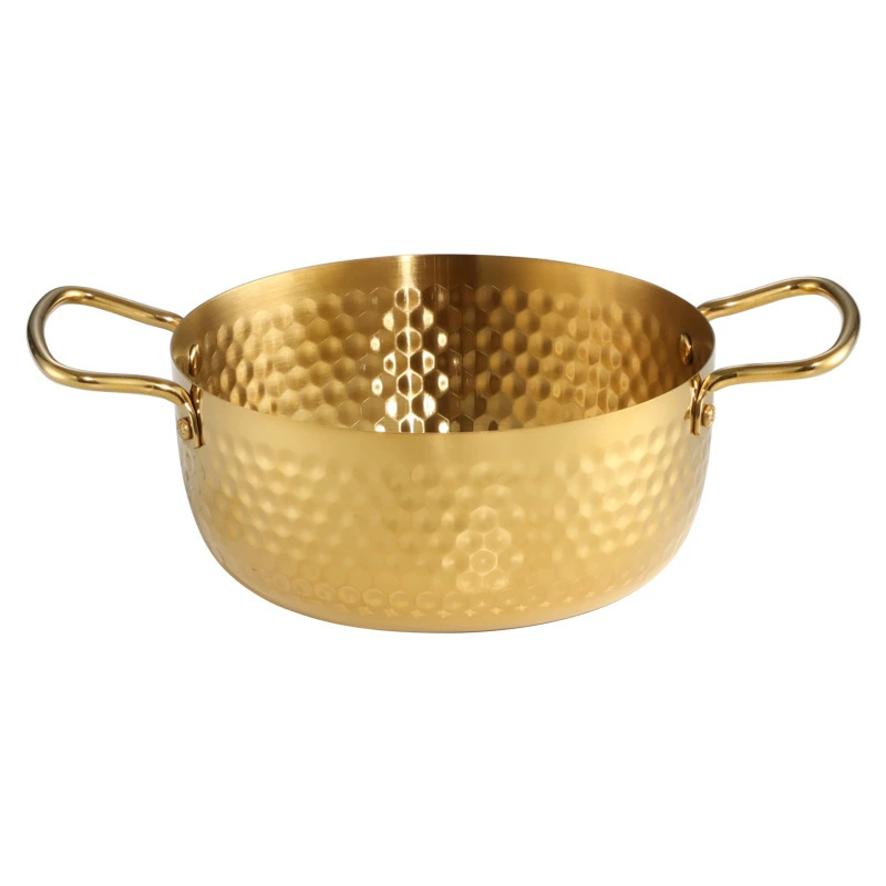 KS Stainless Steel Pot for Korean Noodles, 16-22cm, Dual-Burner Compatible, Gold Hammered