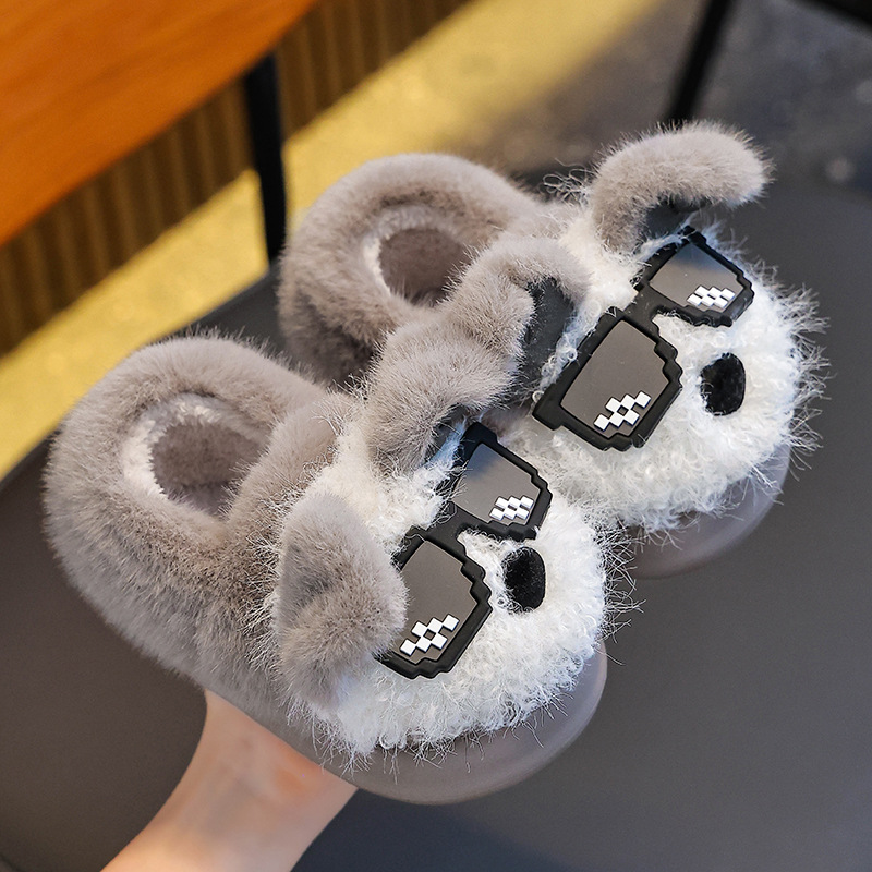 Otoño y invierno zapatillas de algodón para niños y niñas calientes y pelusa para padres e hijos, zapatos de algodón antideslizantes para cachorros