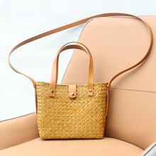 手工编织手机斜挎包单肩草编小方包百搭欧美复古沙滩度假手提女包