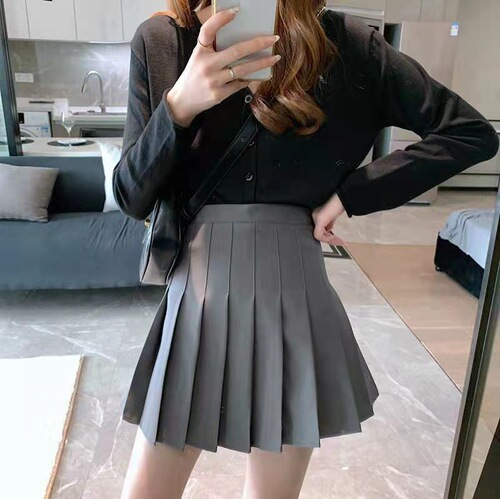 825# High Quality Dark Gray Pleated Skirt for Women Semi-Skirt Short Skirt Spring and Winter Slimming A-Line Hip-Hugging Skirt