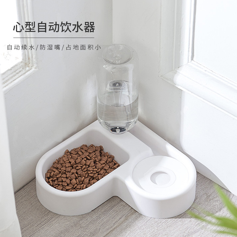 哈特丽 现货批发多功能带水瓶猫碗 爱心自动饮水墙面转角宠物碗6