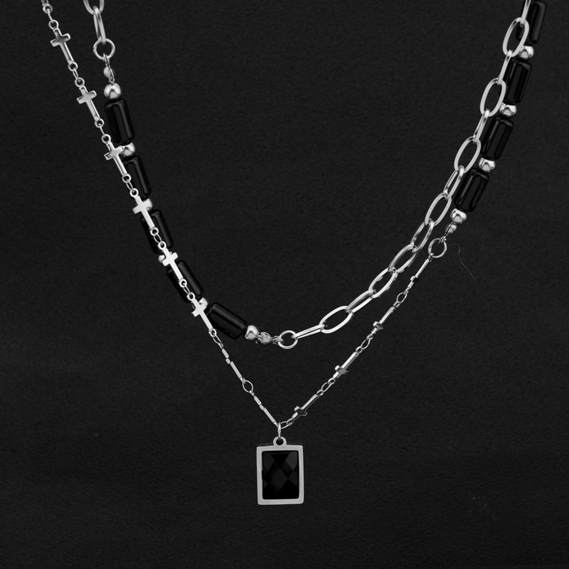 Double Layer Stacked Cross Diablo Necklace Women's Summer High-end Design Sense Fashion Niche Pendant Clavicle Chain Necklace Chain Fashion