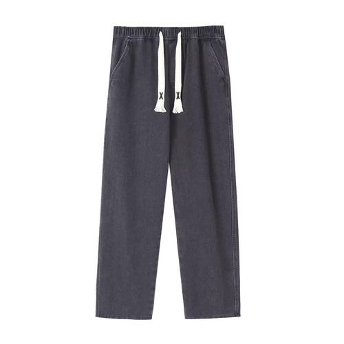 Vintage American Straight Leg Men's Loose Trendy Wide Leg Relaxed Long Pants with Drawstring