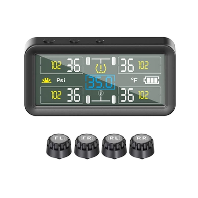 T18 Car Tire Pressure Monitor Solar Wireless Charging High Precision 4inch with In-Car Ambient Temperature Function (Tire pressure monitoring system) - t18-4-wheel-version-max-supports-99bar-is-the-default-english-version-other-national-language-versions-can-be-noted