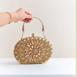 Cross-border 2024 Sunflower Evening Bag Fashion Banquet Clutch Bag Dress Evening Bag Diamond-studded Bag European and American Party Bag