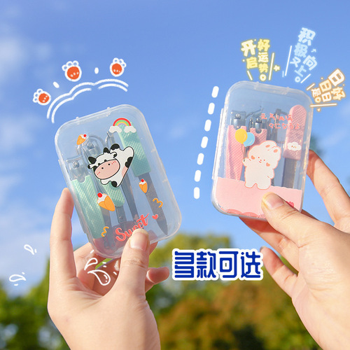 Internet celebrity stainless steel nail clipper set, small portable manicure tools 7-piece set, cute cartoon nail clippers wholesale