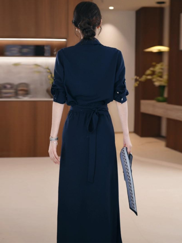 亚马逊时尚连衣裙女2025早秋新款洋气质中长款休闲外贸假两件裙子|undefined