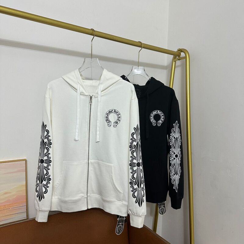 Ch Croton Hooded Sweatshirt Cross Flower Arm Horseshoe Hoodie 25 Autumn and Winter American Back Sanskrit Horseshoe Jacket