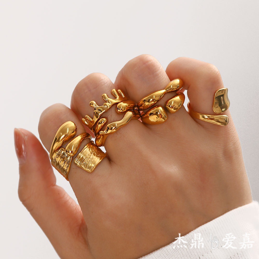 Anillo Jieding con Líneas Geométricas Irregulares para Mujer, Estilo INS, Anillo Abierto Ajustable, Anillo para Pareja, Moderno y con Personalidad