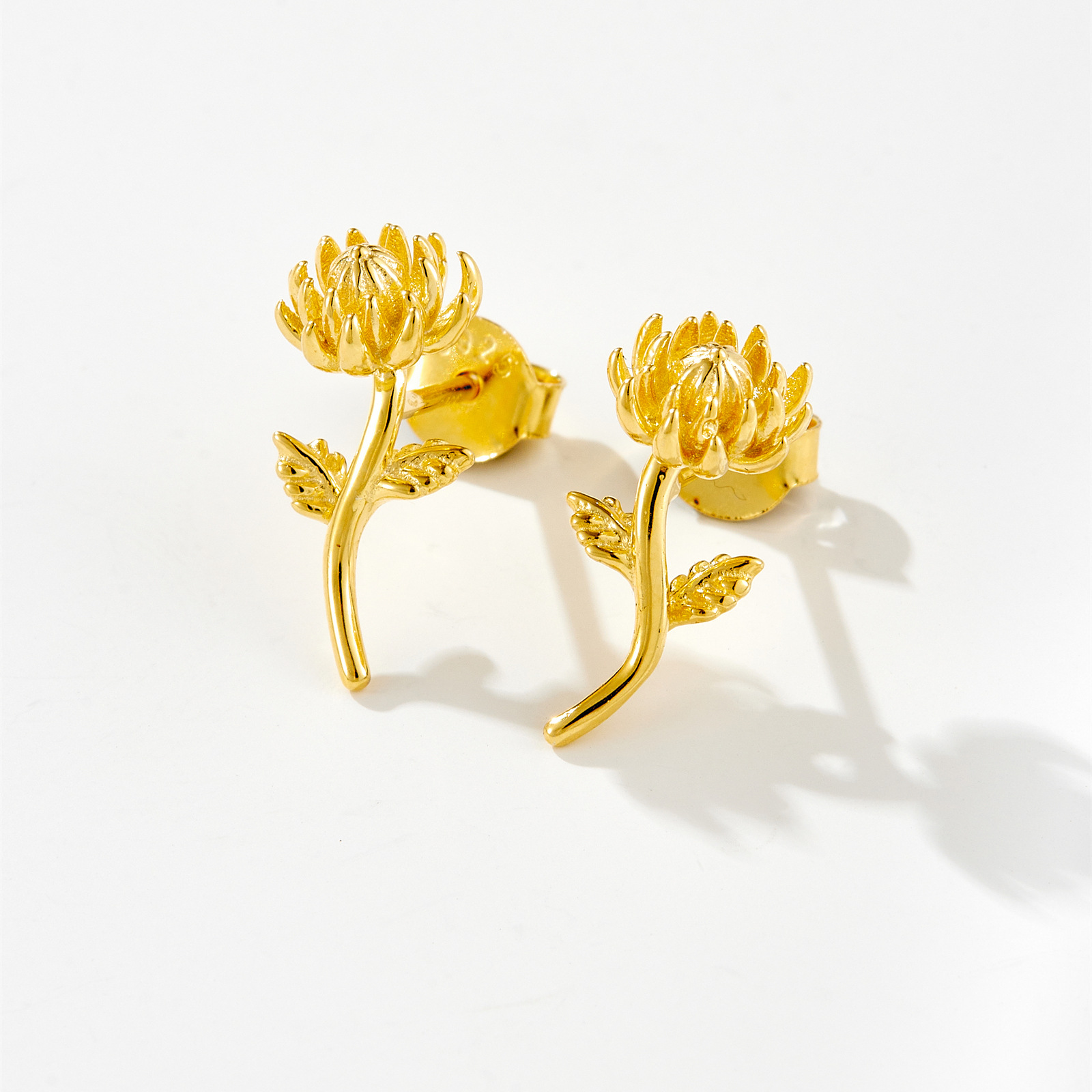 Holiday, Daily Occasion 925 Sterling Silver Material 1 Pair 18K Gold Plated 925 Sterling Silver Flower Ear Studs