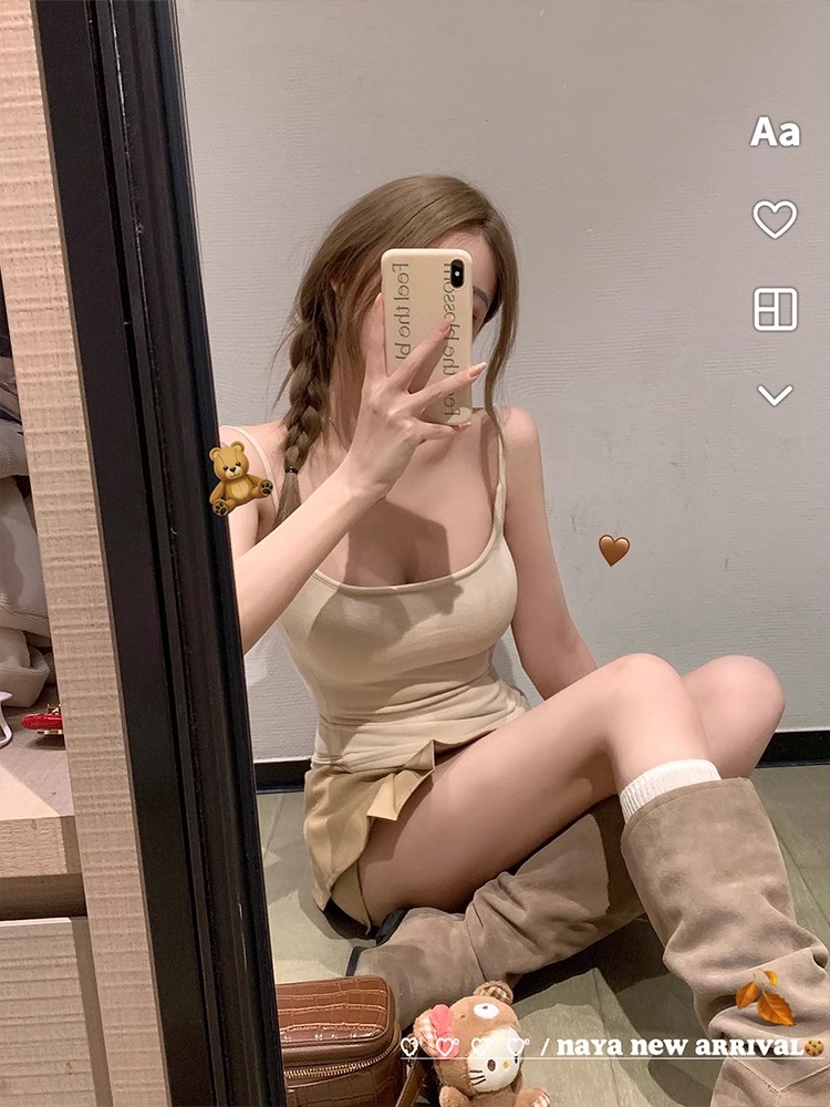 가슴 패드가 내장된 오리지널 기성품, 가슴확대 및 기모 캐미솔, 여성용 하의, 아름다운 등 브라 올인원 탑