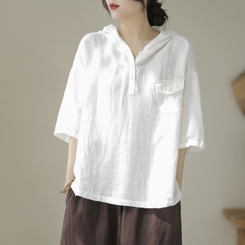 Cotton and Linen Casual Artistic Simple Women's Tops Short-Sleeved T-Shirts Loose Hoodies New Slimming Women's Clothing Cotton and Linen Casual Artistic Simple Women's Tops Short-Sleeved T-Shirts Loose Hoodies New Slimming Women's Clothing
