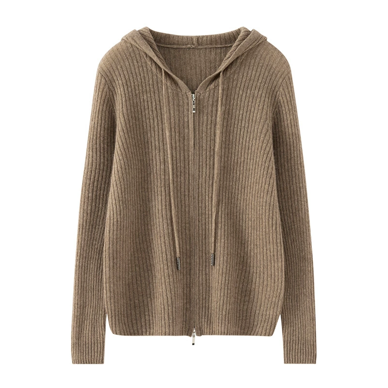 Кашемировый свитер 100 кашемировый капюшон с капюшоном с тонкой полоской кардиган куртка женская осень-зима теплый свитер повседневный топ
