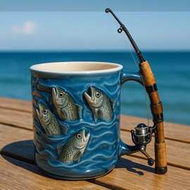 亚马逊创意个性奇趣便携实用新Cute fishing cup钓鱼杯子摆件