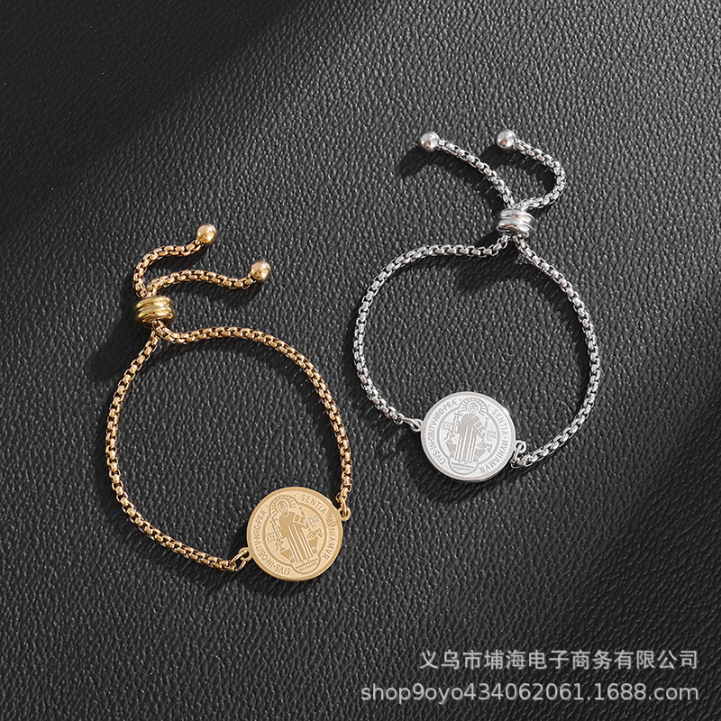 Amazon hot titanium steel bracelet adjustable God priest Exorcist shengben bracelet stainless steel religious bracelet