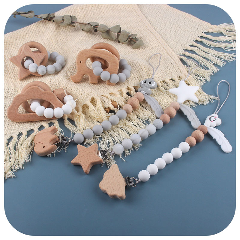 Nuevo bebé suministros calmante haya juguetes animales Cadena de chupete de silicona corona de cinco puntas estrella mordedor traje