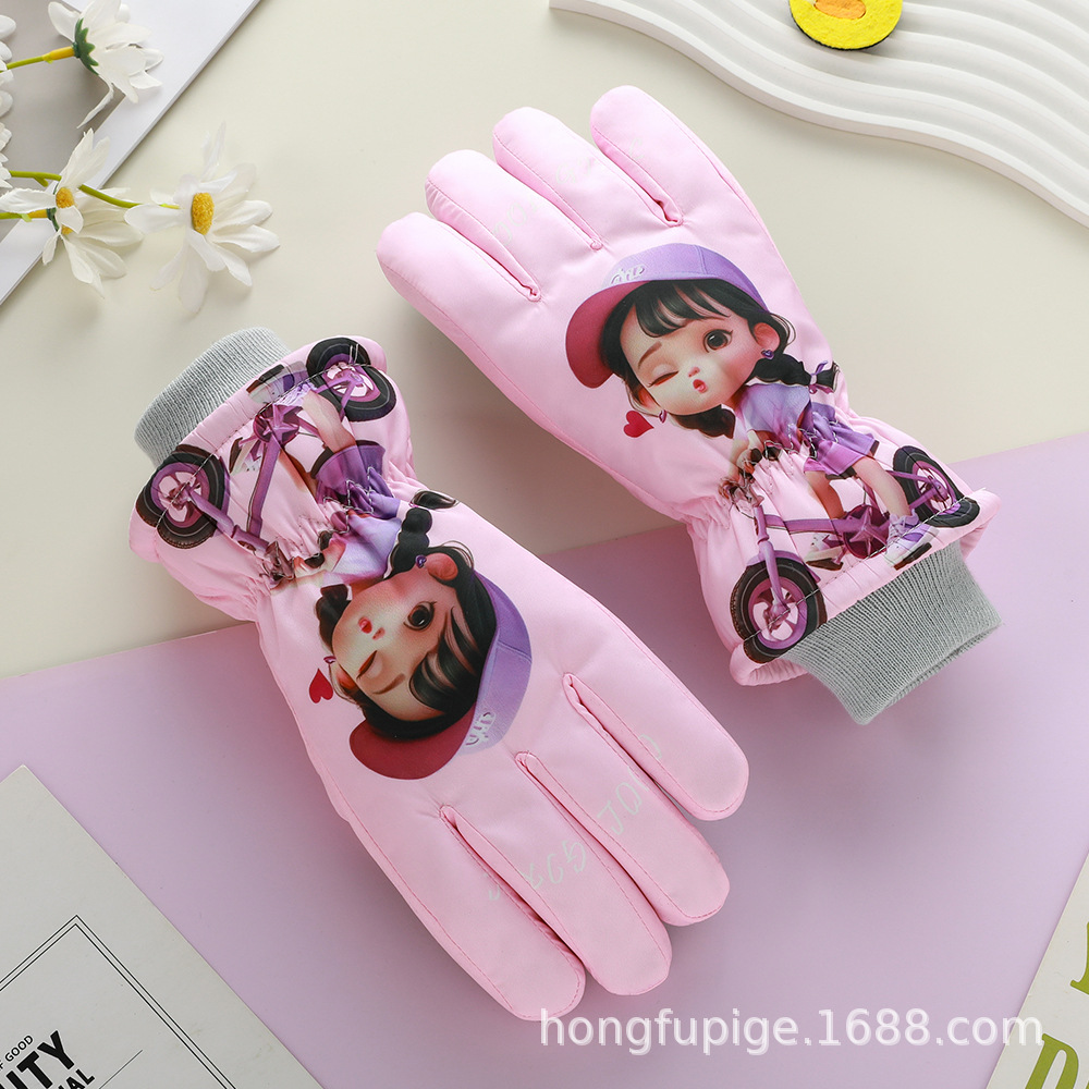 Guantes de esquí para niños calientes a prueba de derrames de agua en invierno, guantes de nieve a prueba de viento y frío para niños y niñas.