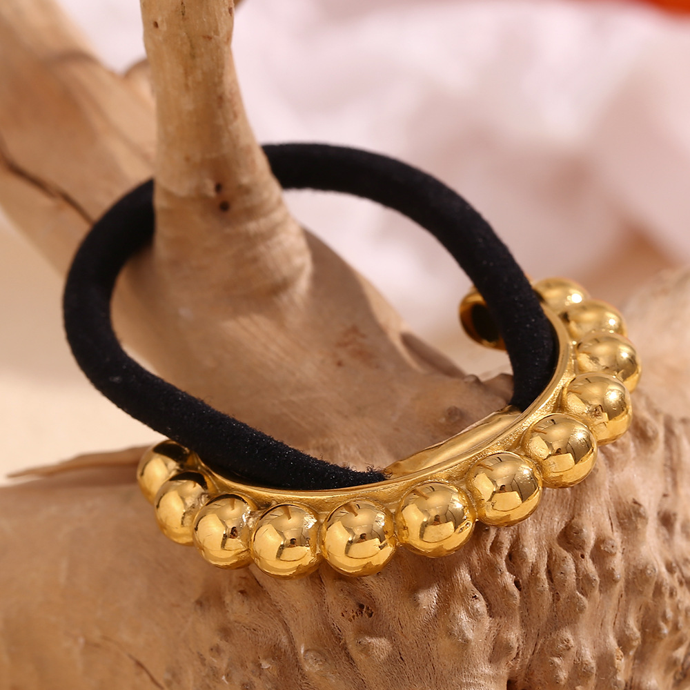 Accessori per capelli unisex alla moda, design di nicchia esplosivo, in acciaio inossidabile, placcato in oro, temperamento, disposizione di perline, corda per capelli, stile femminile_voghion.com