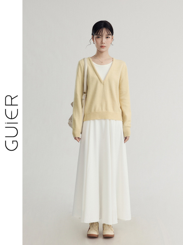 桂儿「平纹皱」初恋白月光！白色半身裙长款女百搭气质裙子|undefined