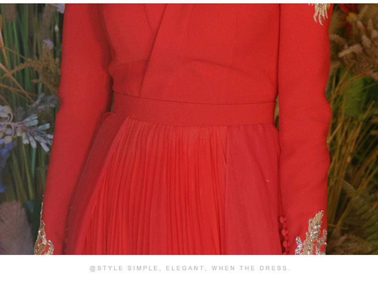 Long Elegant Red Wedding Dress For Brides Engagement Reunion Banquet Evening Gown Women's Party Wear_ecoleips.com