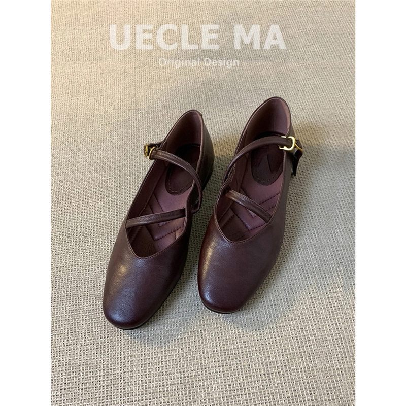 French Flats Women's Flats 2025 Spring & Fall New Style Super Soft and Comfortable Evening Style Ballet Shoes Brown Retro Mary Jane Shoes