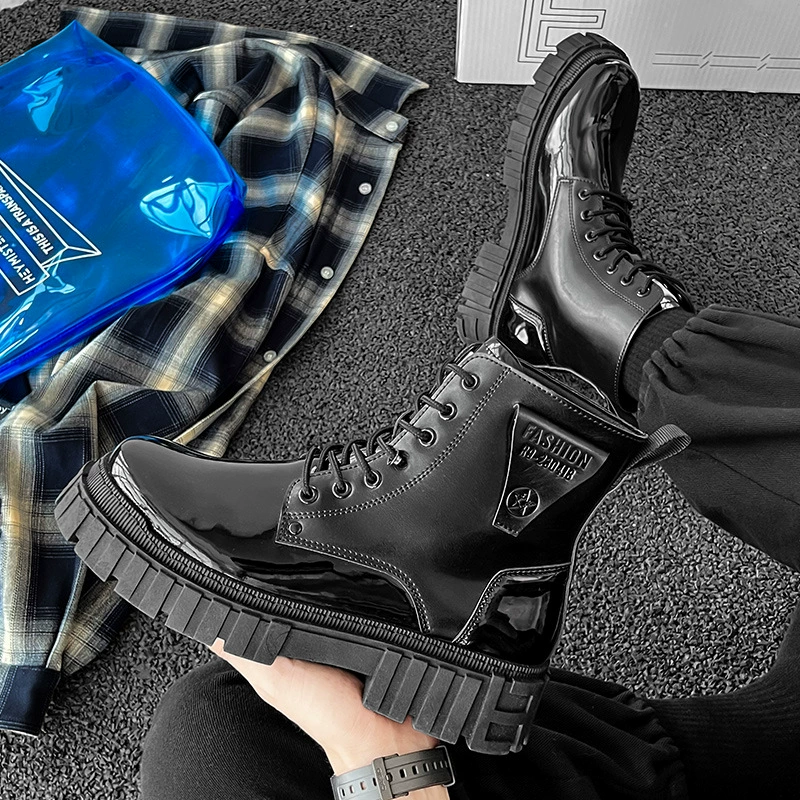 Осенние и зимние портовые черные повседневные кожаные сапоги в британском стиле модные туфли на открытом воздухе с высокой шнуровкой мужские сапоги