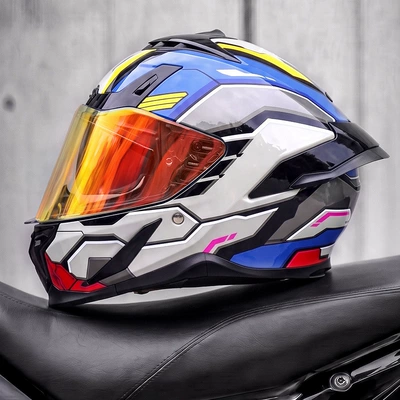 riding, full-face motorcycle helmet, Motosiklet kaskı (dəbilqə) - phantom-mecha-electronic-red-coating-free-clear-lens-m55-56cm